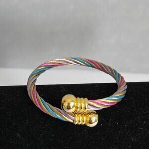 Vintage Multi Colored Spiral Twisted Cable Stainless Steel Wire Cuff Bracelet